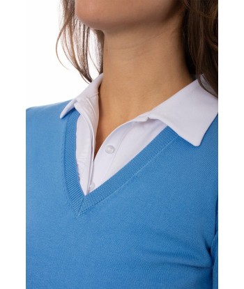 Golftini: Women's Long Sleeve V-Neck Sweater - Sky Blue Faites des économies