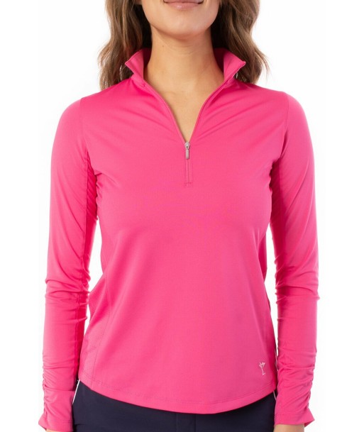 Golftini: Women's Long Sleeve Zip Mock Stretch Polo - Hot Pink pas chere