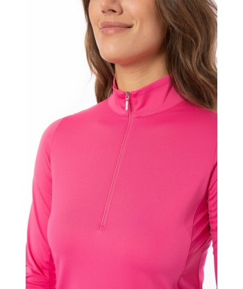 Golftini: Women's Long Sleeve Zip Mock Stretch Polo - Hot Pink pas chere