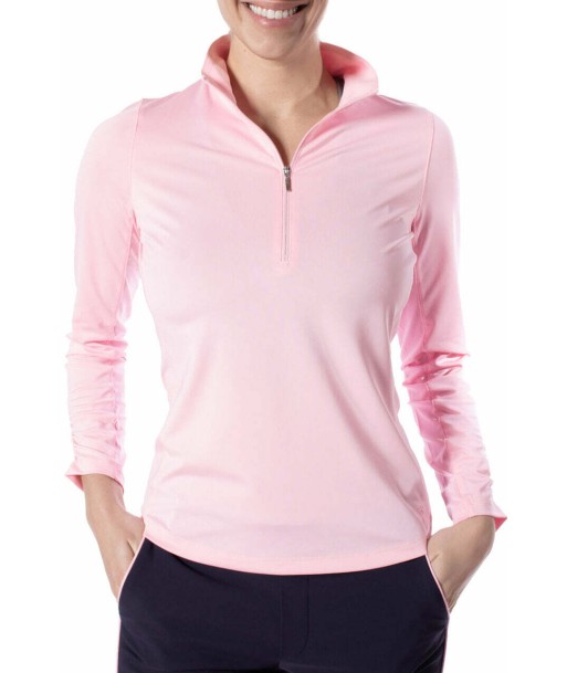 Golftini: Women's Long Sleeve Zip Mock Stretch Polo - Light Pink pas cher chine