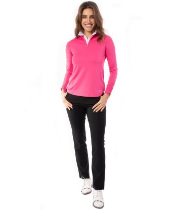 Golftini: Women's Long Sleeve Zip Mock Stretch Polo - Hot Pink pas chere