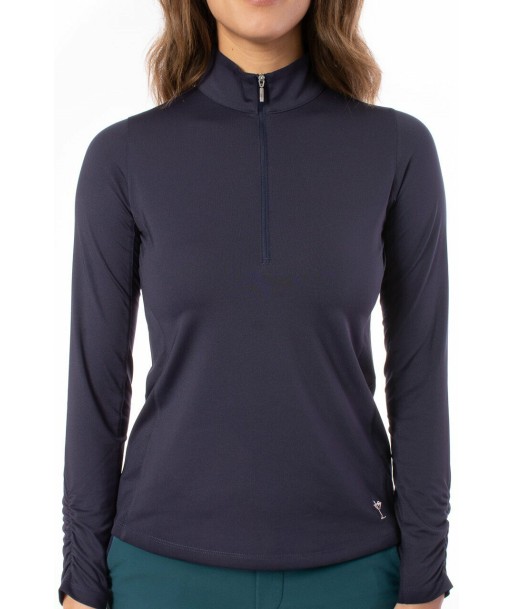 Golftini: Women's Long Sleeve Zip Mock Stretch Polo - Navy la colonne vertébrale