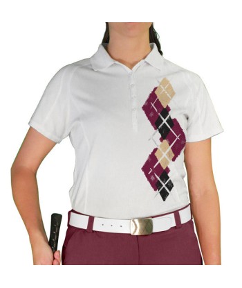 Golf Knickers: Ladies Argyle Paradise Golf Shirt - Maroon/Black/Khaki de la marque