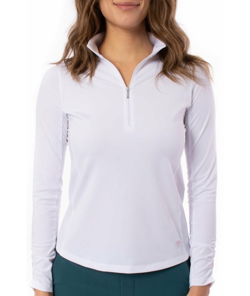 Golftini: Women's Long Sleeve Zip Mock Stretch Polo - White en ligne des produits 