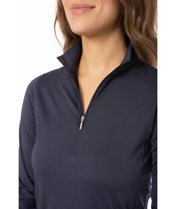 Golftini: Women's Long Sleeve Zip Mock Stretch Polo - Navy la colonne vertébrale