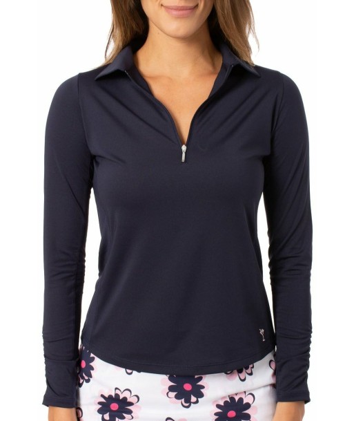 Golftini: Women's Long Sleeve Zip Tech Polo - Navy en stock