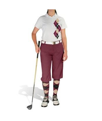 Golf Knickers: Ladies Argyle Paradise Golf Shirt - Maroon/Black/Khaki de la marque