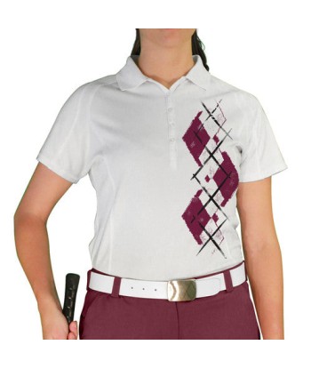 Golf Knickers: Ladies Argyle Paradise Golf Shirt - Maroon/White soldes