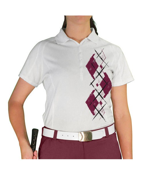 Golf Knickers: Ladies Argyle Paradise Golf Shirt - Maroon/White soldes