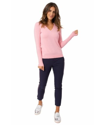 Golftini: Women's Navy with Light Pink Stripe Pull-On Stretch Ankle Pant Faites des économies