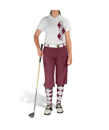 Golf Knickers: Ladies Argyle Paradise Golf Shirt - Maroon/White soldes