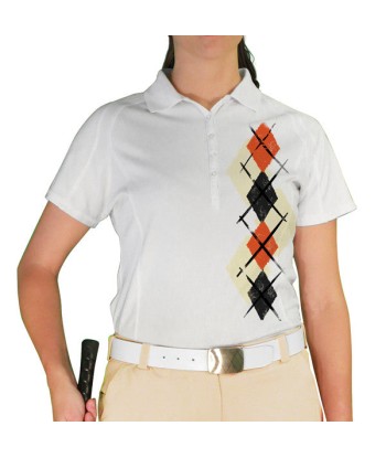 Golf Knickers: Ladies Argyle Paradise Golf Shirt - Natural/Black/Orange online