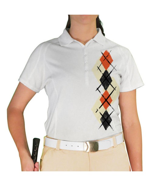 Golf Knickers: Ladies Argyle Paradise Golf Shirt - Natural/Black/Orange online