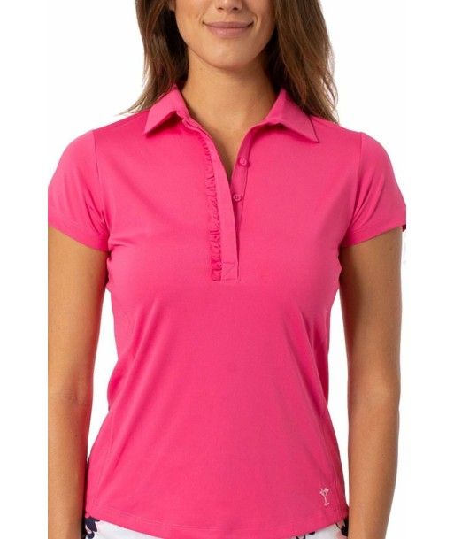 Golftini: Women's Short Sleeve Ruffle Tech Polo - Hot Pink paiement sécurisé