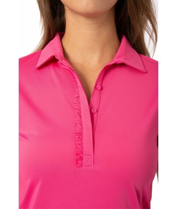 Golftini: Women's Short Sleeve Ruffle Tech Polo - Hot Pink paiement sécurisé