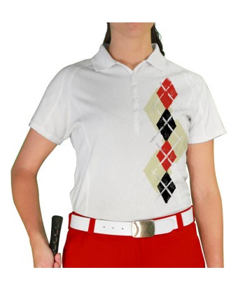 Golf Knickers: Ladies Argyle Paradise Golf Shirt - Natural/Black/Red pas chere