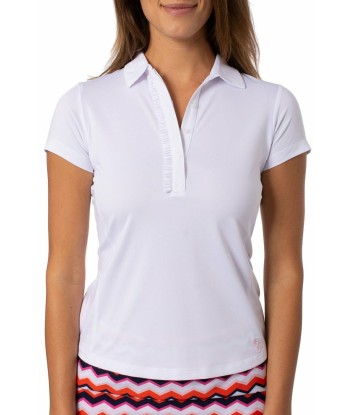 Golftini: Women's Short Sleeve Ruffle Tech Polo - White Venez acheter